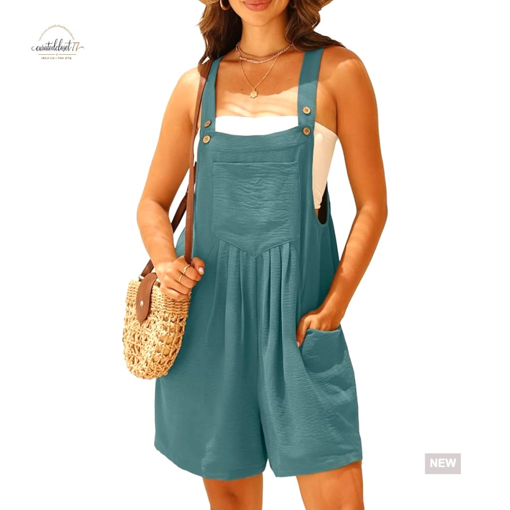 Sleeveless Loose Overalls With Pockets Adjustable Straps Summer Casual